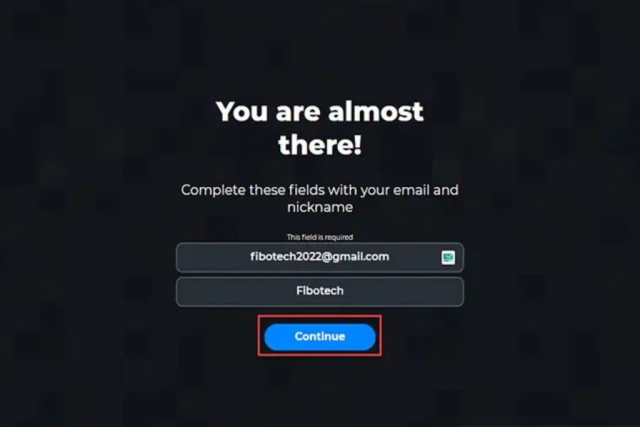 ایمیل وارد کنید و در کادر دوم باید یک Nickname یا همان نام مستعار در بازی وارد کنید